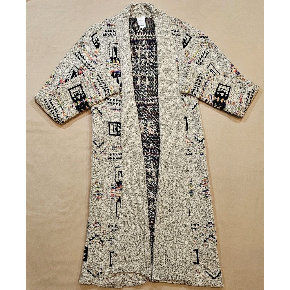 NORTHERN ANGEL Colorful Aztec‎ Knit Long Line Collared Cardigan Sweater Large